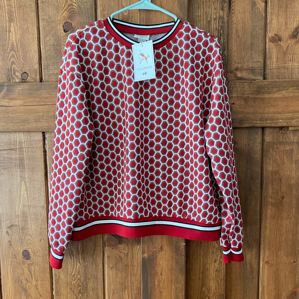 H&M Red and White Patterned Crew Neck Sweater